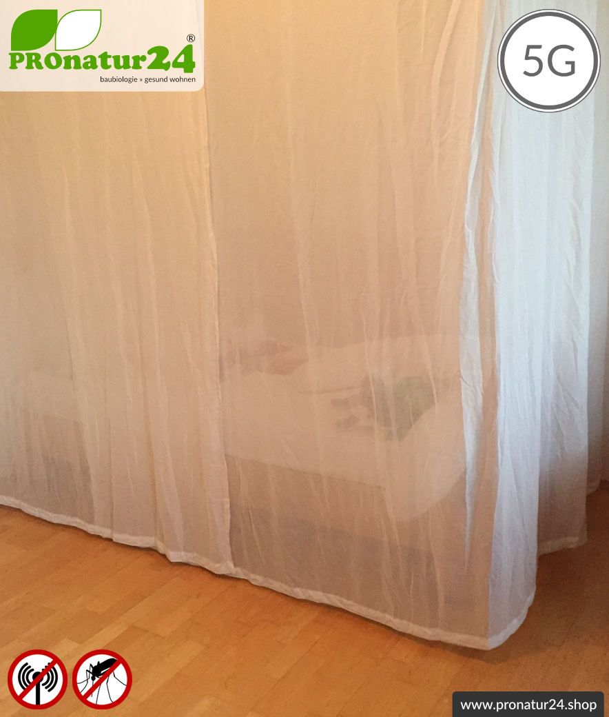 Abschirmender Baldachin Elektrosmog EMF | 99,99 % Schirmdämpfung gegen WLAN, Handystrahlung (HF Abschirmung bis 38 dB) | Einzelbett, Doppelbett, Pyramide | 5G ready! 15 Abschirmender Baldachin Elektrosmog FUNK. Abschirmung Funk bis 38 dB. Erdbar. 5G ready!