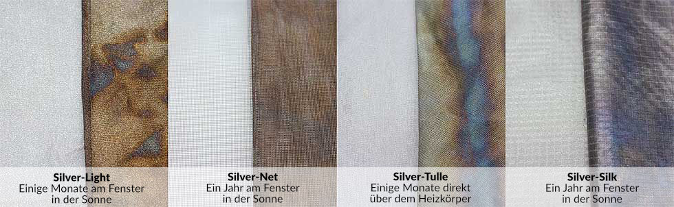 Eigenschaften und Anwendung von Abschirmmaterialien 17 Typische Verfärbungen bei Silberstoffen welche zwangsläufig passieren.