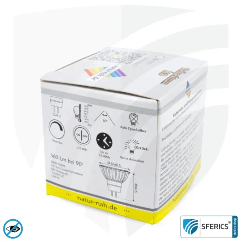 6 Watt LED Spot Vollspektrum | Hell wie 35 Watt, 450 Lumen | CRI 95 | dimmbar | flimmerfrei | Tageslicht | GU5.3 (MR16) | Business Qualität 17 6 Watt LED Spot Vollspektrum | Hell wie 35 Watt, 450 Lumen | CRI 95 | dimmbar | flimmerfrei | Tageslicht | GU5.3 (MR16) | Business Qualität