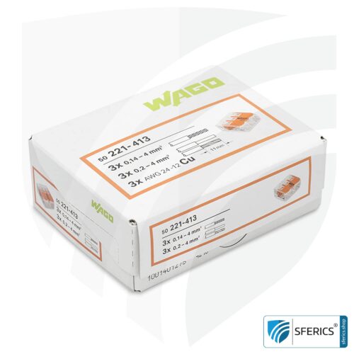 WAGO Compact Verbindungsklemme, Serie 221 | Modell 221-413 | für 3 eindrahtige, feindrahtige und mehrdrähtige Leiter | Alternative zur Lüsterklemme 19 WAGO Compact Verbindungsklemme, Serie 221 | Modell 221-413 | für 3 eindrahtige, feindrahtige und mehrdrähtige Leiter | Alternative zur Lüsterklemme