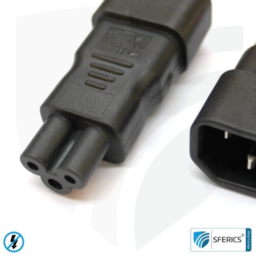 Adapter C13 Stecker auf dreipoligen C5 Stecker | Laptop Klasse 5 Adapter C13 Stecker auf dreipoligen C5 Stecker | Laptop Klasse