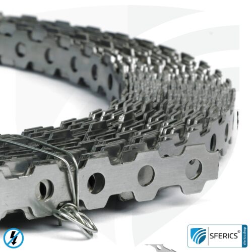 Edelstahl Erdungsband | Lochband | Metallband zur Erdung von Armierungsgewebe, Abschirmgewebe und Abschirmvlies 5 Edelstahl Erdungsband | Lochband | Metallband zur Erdung von Armierungsgewebe, Abschirmgewebe und Abschirmvlies