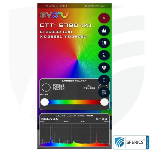 Lightspectrum Pro EVO für Android | Messung vom Lichtspektrum | Farbtemperatur (Kelvin) und Wellenlängen, CRI, Lux, u.v.m. 2 Lightspectrum Pro EVO für Android | Messung vom Lichspektrum | Farbtemperatur (Kelvin) und Wellenlängen, CRI, Lux, u.v.m.