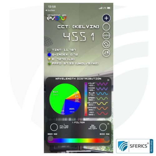 Lightspectrum Pro EVO für iPhone und iPad | Messung vom Lichtspektrum | Farbtemperatur (Kelvin) und Wellenlängen, CRI, Lux, u.v.m. 10 Lightspectrum Pro EVO für iPhone und iPad | Messung vom Lichspektrum | Farbtemperatur (Kelvin) und Wellenlängen, CRI, Lux, uvm.