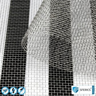 Produktmuster Materialien zur Abschirmung | bis zu 3 Materialmuster kostenlos 10 Abschirmendes Edelstahlgewebe V4A10 | HF Schirmdämpfung gegen Elektrosmog bis zu 40 dB | Zur Verlegung. 90 cm Breite. 5G ready!