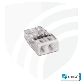 Geschirmte Hohlwanddose, flach | 47 mm | Installationsdose im Trockenbau, als Abzweigdose oder Schalterdose | halogenfrei 38 WAGO Compact Steckklemmen bzw. Verbindungsdosenklemmen | Modell 2273-202 | für 2 eindrähtige Leiter | Alternative zur Lüsterklemme