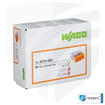 WAGO Compact Steckklemmen bzw. Verbindungsdosenklemmen | Modell 2273-203 | für 3 eindrähtige Leiter | Alternative zur Lüsterklemme