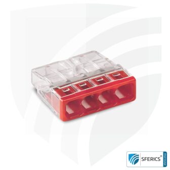 Geschirmte Hohlwanddose, flach | 47 mm | Installationsdose im Trockenbau, als Abzweigdose oder Schalterdose | halogenfrei 42 WAGO Compact Steckklemmen bzw. Verbindungsdosenklemmen | Modell 2273-204 | für 4 eindrähtige Leiter | 100 Stück | Alternative zur Lüsterklemme