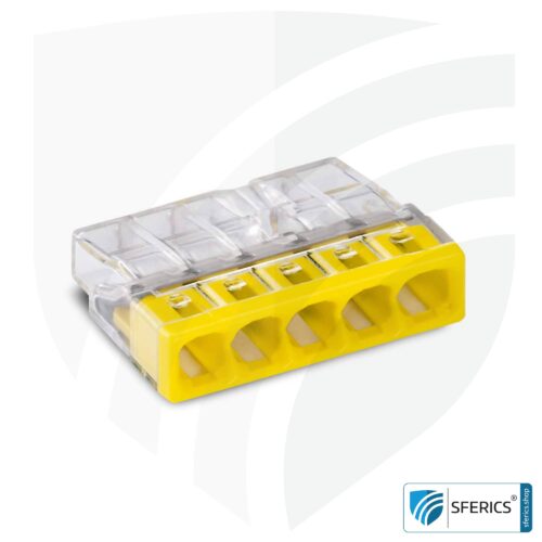 WAGO Compact Steckklemmen bzw. Verbindungsdosenklemmen | Modell 2273-205 | für 5 eindrähtige Leiter | 100 Stück | Alternative zur Lüsterklemme 1 WAGO Compact Steckklemmen bzw. Verbindungsdosenklemmen | Modell 2273-205 | für 5 eindrähtige Leiter | Leiterquerschnitt 0,5 bis 2,5 mm² | 450V / 24 A | 100 Stück pro Packung