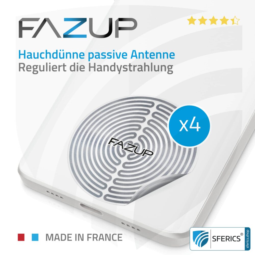 FAZUP Antennen Patch | SILBER | 4er Set mit Preisvorteil für Familie und Freunde | Innovative Technologie gegen Elektrosmog | Schützt vor unnötig hoher Bestrahlung durch’s eigene Mobiltelefon