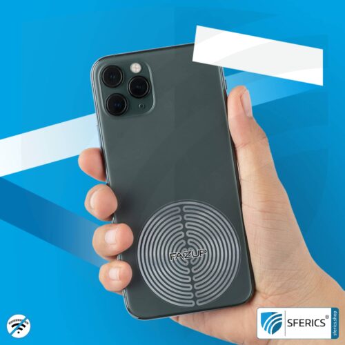 FAZUP Antennen Patch mit strahlungsfreiem SFERICS® Luftkabel Kopfhörer im Spar-SET | SILBER | Schützt Ohren und Gehirn vor unnötig hoher Bestrahlung durch EMF + Magnetfeld 28 FAZUP Antennen Patch | SILBER | Innovative Technologie gegen Elektrosmog | Schützt vor unnötig hoher Bestrahlung durch’s eigene Mobiltelefon | Keine Esoterik oder Harmonisierung. Reduktion ist messbar!