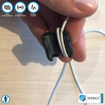 Ferritkern Filter gegen Elektrosmog im Headsetkabel | grau, klickbar, für 5 mm Kabel | GRATIS 1 Stück als Geschenk! 17 Ferritkern Filter gegen Elektrosmog im Headsetkabel | schwarz, klickbar, für 5 mm Kabel | GRATIS 1 Stück als Geschenk!