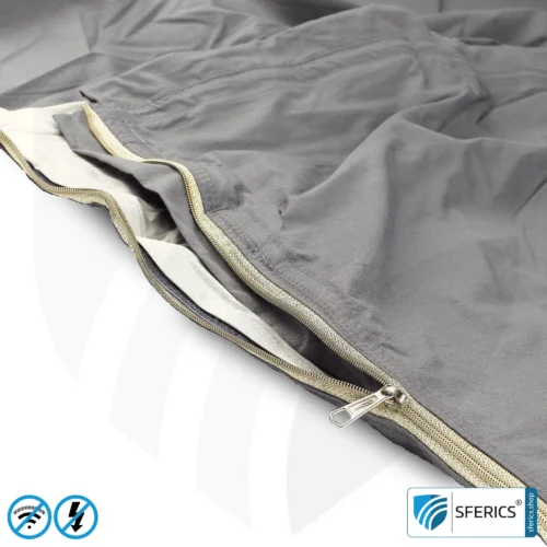 Abschirmender Schlafsack Elektrosmog PRO | Mobiler Strahlenschutz gegen WLAN, Handy, LTE, 5G, ... mit Wirkungsgrad über 99,99 % (42 dB) | frei stehend, ohne Deckenaufhängung | NF erdbar 25 Abschirmender Schlafsack Elektrosmog PRO | Mobiler Strahlenschutz gegen WLAN, Handy, LTE, 5G, ... mit Wirkungsgrad über 99,99 % (42 dB) | frei stehend, ohne Deckenaufhängung | NF erdbar