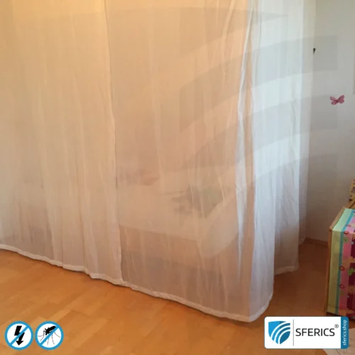 Abschirmender Baldachin Elektrosmog EMF | EINZELBETT | Abschirmwirkung HF bis 99,99 % (40 dB) | SFERICS® invest4life Programm | Hohe Reduktion von Handystrahlung, WLAN, usw. 13 Abschirmender Baldachin Elektrosmog FUNK | EINZELBETT | Abschirmung Funk bis 99,99 % (40 dB). Wirkungsvoll gegen Handystrahlung, WLAN, usw.