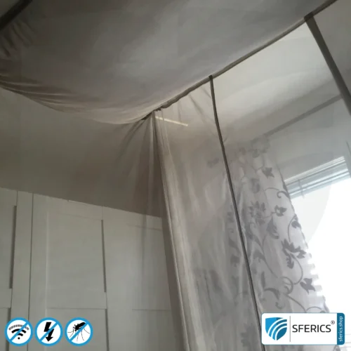 Abschirmender Baldachin Elektrosmog ULTRA im Set | DOPPELBETT | Maximale Abschirmung EMF mit über 99,99 % (48 dB) | Erdbar NF | SFERICS® invest4life Programm | Wirkungsvoll gegen 5G! 13 Baldachin Elektrosmog PRO Praxisbild