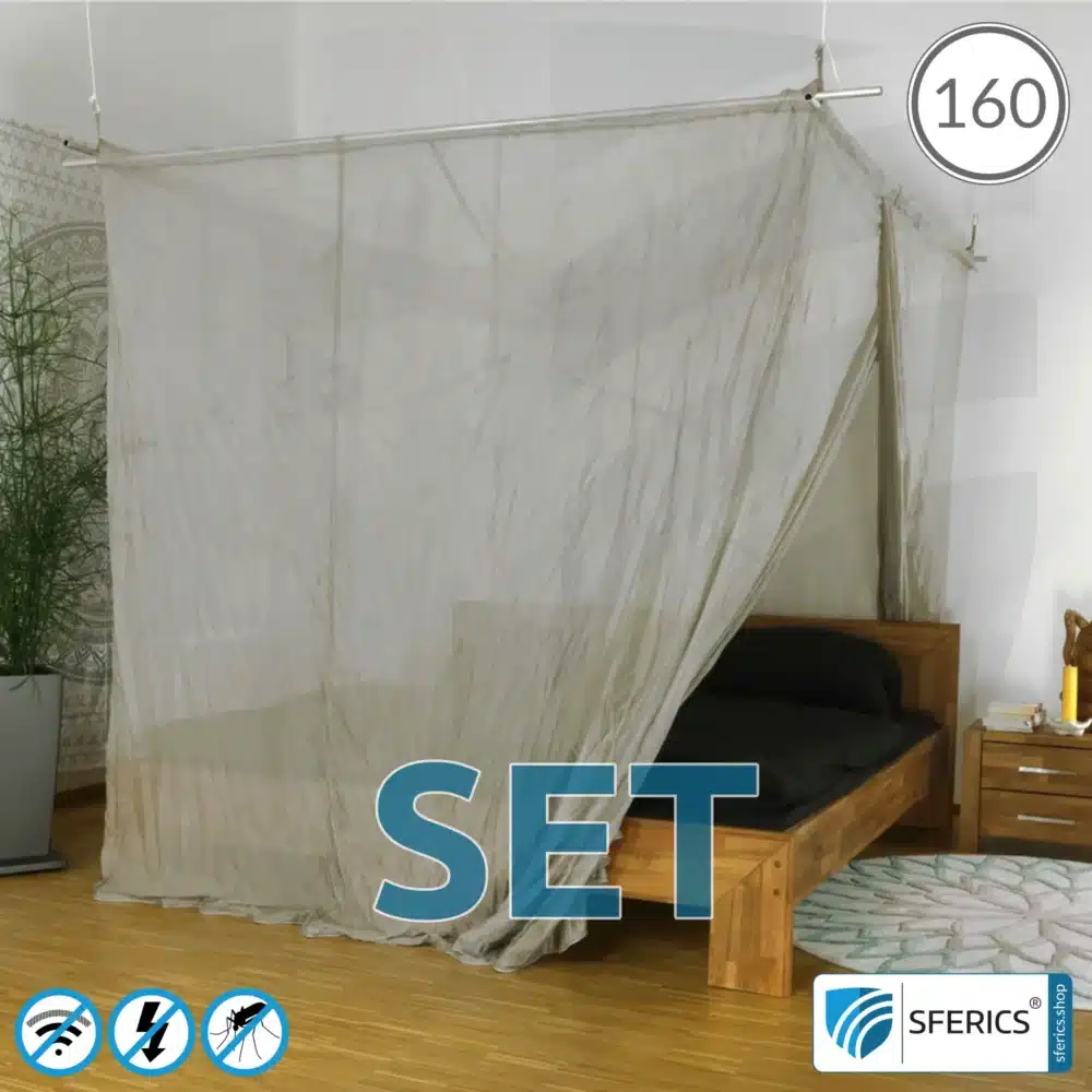 Abschirmender Baldachin Elektrosmog PRO im Set | QUEENSIZE BETT, 160 CM | Abschirmung Funk über 99,99 % (48 dB). Erdbar. Wirkungsvoll gegen 5G!