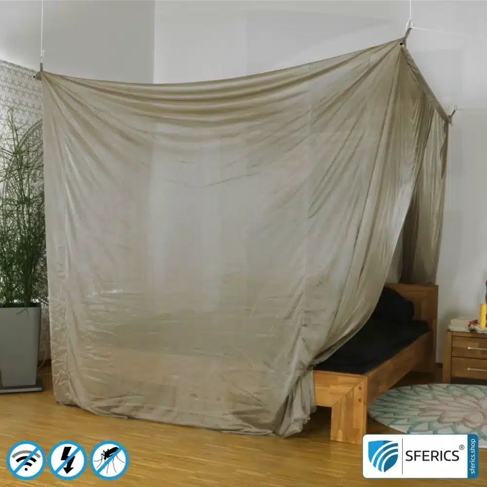 Abschirmender Baldachin Elektrosmog BUDGET | DOPPELBETT bzw. GRAND KING SIZE | Abschirmung Funk über 99,99 % (44 dB). Erdbar | Made in China