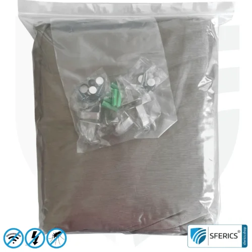 Abschirmender Baldachin Elektrosmog BUDGET | DOPPELBETT, Kastenform | Abschirmung EMF über 99,99 % (44 dB) | Erdbar NF | Made in China 8 Abschirmender Baldachin Elektrosmog BUDGET | DOPPELBETT bzw. GRAND KING SIZE | Abschirmung Funk über 99,99 % (44 dB). Erdbar | Made in China