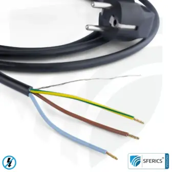 Geschirmtes Geräteanschlusskabel mit freiem Ende | schwarz | Elektroleitung zur Abschirmung elektrischer und magnetischer Wechselfelder NF 6 Geschirmtes Geräteanschlusskabel mit freiem Ende | schwarz | Elektroleitung zur Abschirmung elektrischer und magnetischer Wechselfelder NF