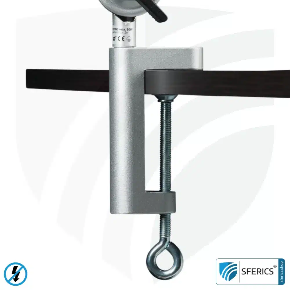 Klemmfuss Fixierung der geschirmten Lampe für Schreibtisch, Arbeitsplatz oder Werkstatt | Design SILBER.