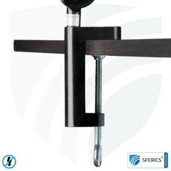 Fixierung der geschirmten Lampe für Schreibtisch, Arbeitsplatz oder Werkstatt | Design SCHWARZ 9 Geschirmte Lampe im Design SCHWARZ | Schreibtischlampe für den hellen Arbeitplatz oder als geniale Werklampe | E27 Fassung. Klemmfuss.