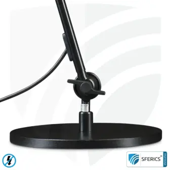 Fixierung der geschirmten Lampe für Schreibtisch, Arbeitsplatz oder Werkstatt | Design SCHWARZ 8 Geschirmte Lampe im Design SCHWARZ | Schreibtischlampe für den hellen Arbeitplatz oder als geniale Werklampe | E27 Fassung. Tischfuss.