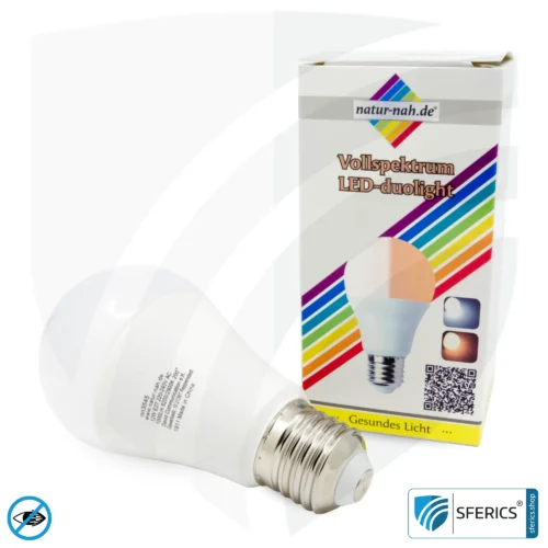 8 Watt LED Vollspektrum DuoLight | 3 Lichtfarben auf Klick: Tageslicht + Warmlicht + Neutrallicht, 700 Lumen | CRI 95 | flimmerfrei | E27 | Business Qualität 12 8 Watt LED Vollspektrum DuoLight | 3 Lichtfarben auf Klick: Tageslicht + Warmlicht + Neutrallicht, 700 Lumen | CRI 95 | flimmerfrei | E27 | Business Qualität