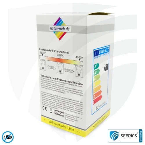 8 Watt LED Vollspektrum DuoLight | 3 Lichtfarben auf Klick: Tageslicht + Warmlicht + Neutrallicht, 700 Lumen | CRI 95 | flimmerfrei | E27 | Business Qualität 17 8 Watt LED Vollspektrum DuoLight | 3 Lichtfarben auf Klick: Tageslicht + Warmlicht + Neutrallicht, 700 Lumen | CRI 95 | flimmerfrei | E27 | Business Qualität