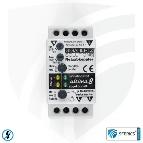 Netzfreischalter Ultima 8 | für Standbygeräte wie z.B. Rolladensteuerungen | inklusive Prüf-LED, Netzfilter x25 und Grundlastwiderstand 8 Netzabkoppler Ultima 8 | für Standbygeräte wie z.B. Rolladensteuerungen | inklusive Prüf-LED, Netzfilter x25 und Grundlastwiderstand