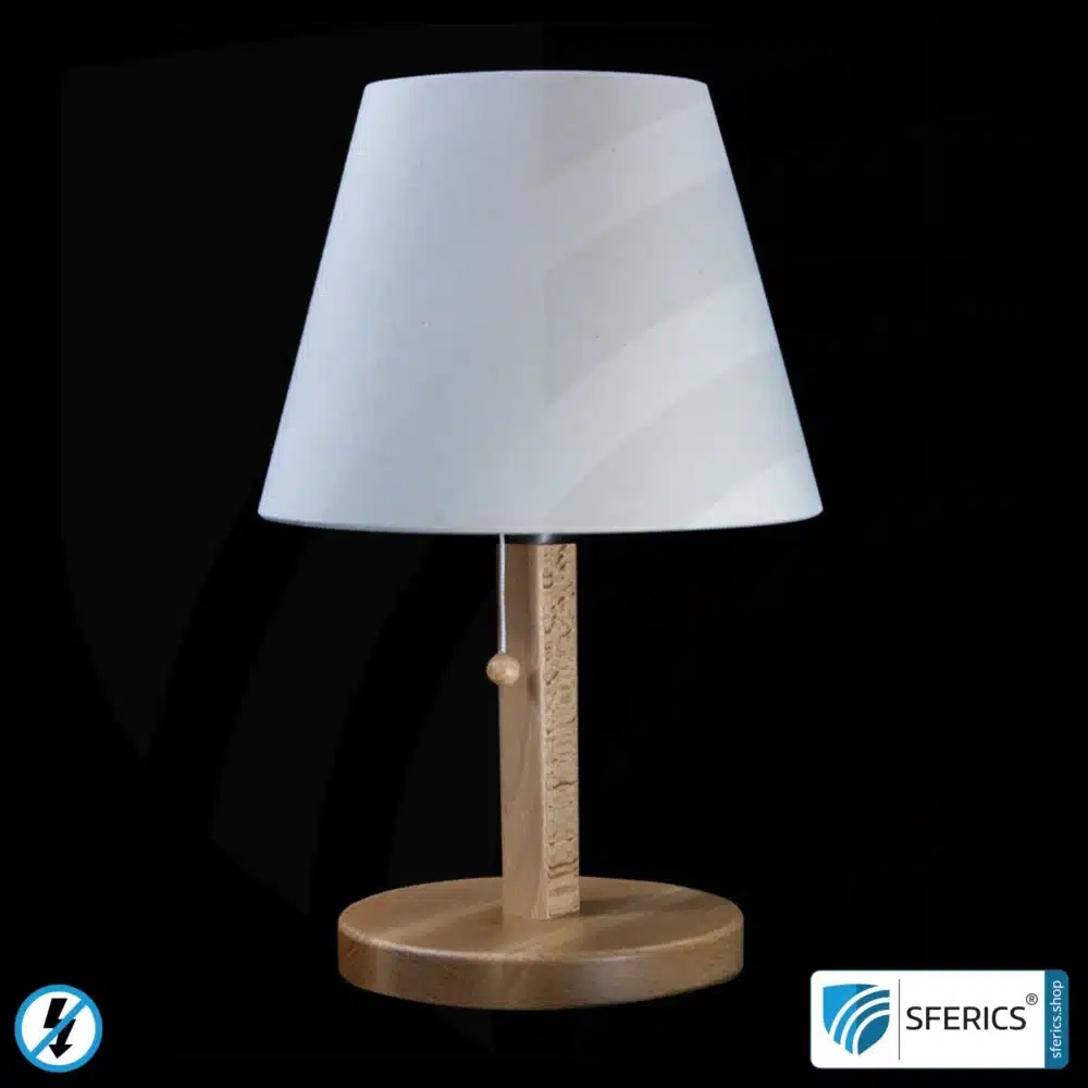 Geschirmte Tischlampe aus Buchenholz | Lampenschirm NATUR | aus Chintz, einem Baumwollgewebe in Leinenbindung | E27 Fassung