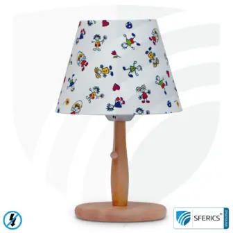 Geschirmte Tischlampe aus Buchenholz | Lampenschirm KINDER aus Baumwollgewebe | E27 Fassung 2 Geschirmte Tischlampe aus Buchenholz | Lampenschirm KINDER aus Baumwollgewebe | E27 Fassung