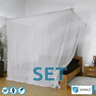 Abschirmender Baldachin Elektrosmog PRO im Set | DOPPELBETT | Abschirmung EMF bis 99,99 % (42 dB) | Erdbar NF | SFERICS® invest4life Programm | Wirkungsvoll gegen 5G! 6 Abschirmender Baldachin Elektrosmog PRO light im Set | DOPPELBETT | Abschirmung Funk bis 99,99 % (42 dB). Erdbar. Wirkungsvoll gegen 5G!