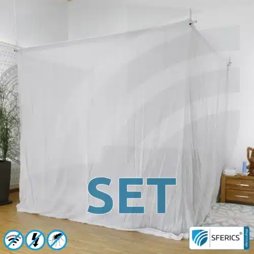 Abschirmender Baldachin Elektrosmog PRO im Set | DOPPELBETT | Abschirmung EMF bis 99,99 % (42 dB) | Erdbar NF | SFERICS® invest4life Programm | Wirkungsvoll gegen 5G!