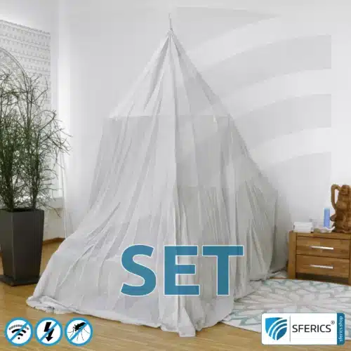 Abschirmender Baldachin Elektrosmog PRO im Set | EINZELBETT PYRAMIDE | Abschirmung EMF bis 99,99 % (42 dB) | Erdbar NF | SFERICS® invest4life Programm | Wirkungsvoll gegen 5G!