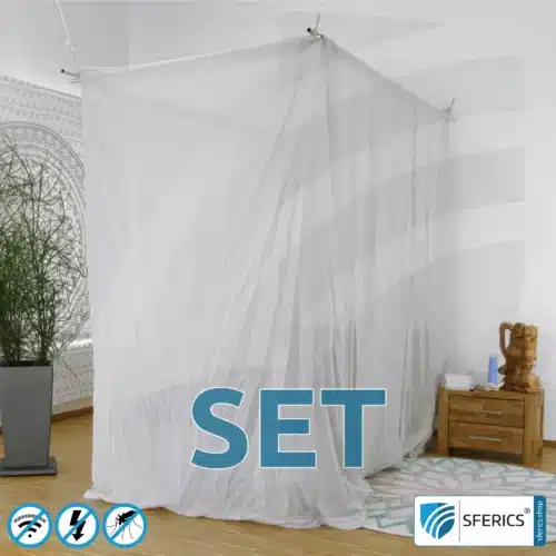 Abschirmender Baldachin Elektrosmog PRO im Set | EINZELBETT | Abschirmung EMF bis 99,99 % (42 dB) | Erdbar NF | SFERICS® invest4life Programm | Wirkungsvoll gegen 5G!