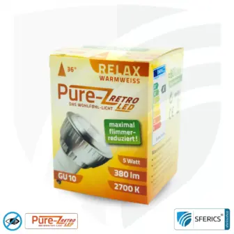 5 Watt LED Spot Pure-Z-Retro | Hell wie 40 Watt, 380 Lumen | CRI >90 | flimmerfrei | warmweiß | GU10 16 5 Watt LED Spot Pure-Z-Retro | Hell wie 40 Watt, 380 Lumen | CRI über 90 | flimmerfrei | warmweiß | GU10