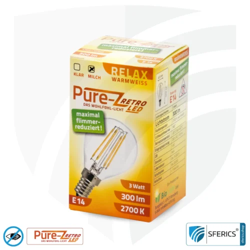 3 Watt LED Filament Pure-Z Retro | Hell wie 30 Watt, 300 Lumen | CRI >90 | flimmerfrei | warmweiß | E14 11 3 Watt LED Filament Pure-Z Retro | Hell wie 30 Watt, 300 Lumen | CRI über 90 | flimmerfrei | warmweiß | E14