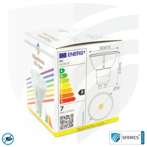 6,5 Watt LED Spot Vollspektrum 3step | Dimmbar mit LED Dimmer | Hell wie 35 Watt, 510 Lumen | CRI >93 | flimmerfrei | Tageslicht | GU10 | Business Qualität 18 6,5 Watt LED Spot Vollspektrum 3step | Dimmbar mit LED Dimmer | Hell wie 35 Watt, 510 Lumen | CRI über 93 | flimmerfrei | Tageslicht | GU10 | Business Qualität