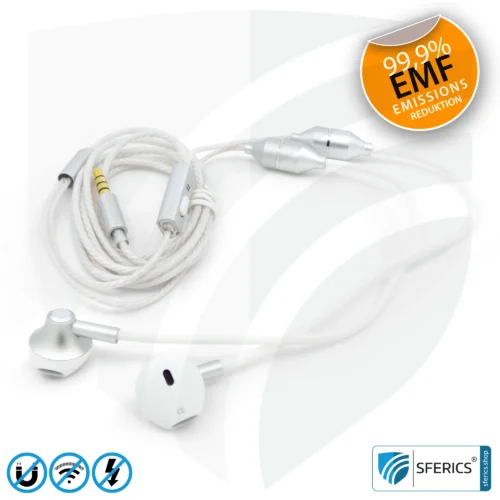 Strahlungsfreies SFERICS® ergonomisches In-Ear Stereo Kopfhörer | AirTube MINI mit Klinkenstecker | Elektrosmog reduzierender Kopfhörer mit Luftkabel Technologie und leistungstarkem Mikrofon | weiss-silber 15 Luftkabel In-Ear Stereo Headset mit Mikrofon | Air Tube MINI | strahlungsfreie Technologie ohne Elektrosmog | weiss-silber | mit Klinkenstecker