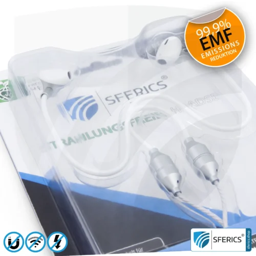 Strahlungsfreies SFERICS® ergonomisches In-Ear Stereo Kopfhörer | AirTube MINI mit Klinkenstecker | Elektrosmog reduzierender Kopfhörer mit Luftkabel Technologie und leistungstarkem Mikrofon | weiss-silber 18 Luftkabel In-Ear Stereo Headset mit Mikrofon | Air Tube MINI | strahlungsfreie Technologie ohne Elektrosmog | weiss-silber | mit Klinkenstecker
