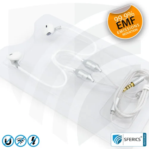 Strahlungsfreies SFERICS® ergonomisches In-Ear Stereo Kopfhörer | AirTube MINI mit Klinkenstecker | Elektrosmog reduzierender Kopfhörer mit Luftkabel Technologie und leistungstarkem Mikrofon | weiss-silber 17 Luftkabel In-Ear Stereo Headset mit Mikrofon | Air Tube MINI | strahlungsfreie Technologie ohne Elektrosmog | weiss-silber | mit Klinkenstecker