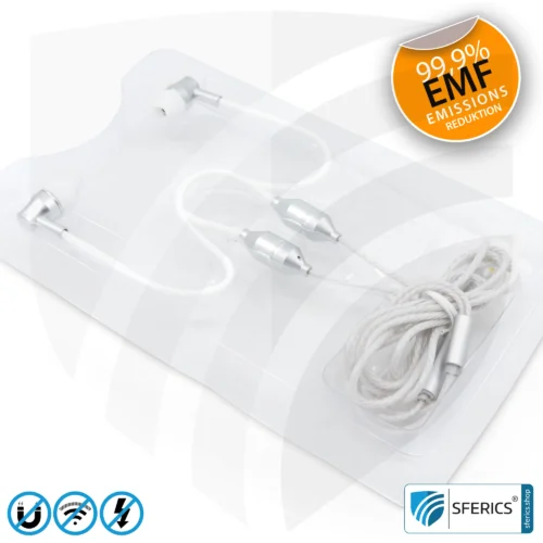 Strahlungsfreies SFERICS® In-Ear Stereo Headset | AirTube SMART mit Klinkenstecker | Elektrosmog reduzierender Kopfhörer mit Luftkabel Technologie und leistungstarkem Mikrofon | weiss-silber 25 Luftkabel In-Ear Stereo Headset mit Mikrofon | Variante SFERICS® SMART | Anti EMF Airtube Technologie ohne Elektrosmog | weiss-silber | Klinkenstecker