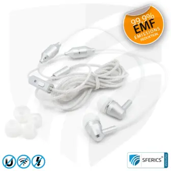 Strahlungsfreies SFERICS® In-Ear Stereo Headset | AirTube SMART mit Klinkenstecker | Elektrosmog reduzierender Kopfhörer mit Luftkabel Technologie und leistungstarkem Mikrofon | weiss-silber 16 Luftkabel In-Ear Stereo Headset mit Mikrofon | Variante SFERICS® SMART | Anti EMF Airtube Technologie ohne Elektrosmog | weiss-silber | Klinkenstecker