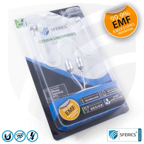 Strahlungsfreies SFERICS® In-Ear Stereo Headset | AirTube SMART mit Klinkenstecker | Elektrosmog reduzierender Kopfhörer mit Luftkabel Technologie und leistungstarkem Mikrofon | weiss-silber 17 Luftkabel In-Ear Stereo Headset mit Mikrofon | Variante SFERICS® SMART | Anti EMF Airtube Technologie ohne Elektrosmog | weiss-silber | Klinkenstecker