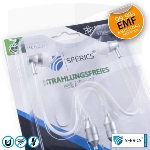 Strahlungsfreies SFERICS® In-Ear Stereo Headset | AirTube SMART mit Klinkenstecker | Elektrosmog reduzierender Kopfhörer mit Luftkabel Technologie und leistungstarkem Mikrofon | weiss-silber 24 Luftkabel In-Ear Stereo Headset mit Mikrofon | Variante SFERICS® SMART | Anti EMF Airtube Technologie ohne Elektrosmog | weiss-silber | Klinkenstecker