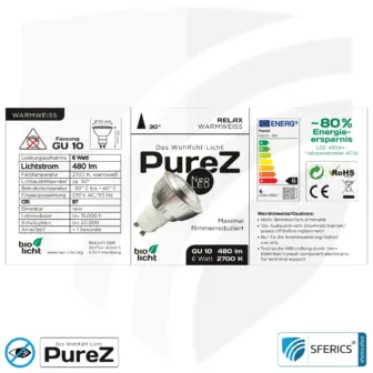 6 Watt LED Spot Pure-Z NEO | Hell wie 40 Watt, 480 Lumen | CRI 97 | flimmerfrei | warmweiß | GU10 11 6 Watt LED Spot Pure-Z NEO | Hell wie 40 Watt, 480 Lumen | CRI 97 | flimmerfrei | warmweiß | GU10