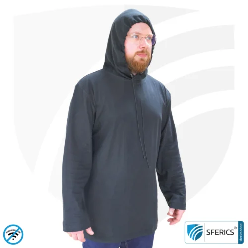 Hoodie, abschirmend + schwarz | Langarm T-Shirt mit Kaputze | Schutz bis 40 dB vor HF Elektrosmog (Handy, WLAN, LTE) | strapazierfähig, aus Black-Jersey Abschirmstoff | 5G ready! 7 Abschirmender Hoodie | Langarm T-Shirt mit Kaputze | Schutz bis 40 dB vor HF Elektrosmog (Handy, WLAN, LTE) | strapazierfähig, aus Black-Jersey Abschirmstoff | 5G ready!