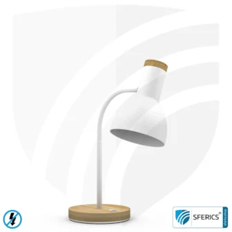 Geschirmte Tischleuchte BERLIN, pulverbeschichtet | Schwanenhals, in alle Richtungen drehbar | Holzfuß aus Bambus | G9 Fassung