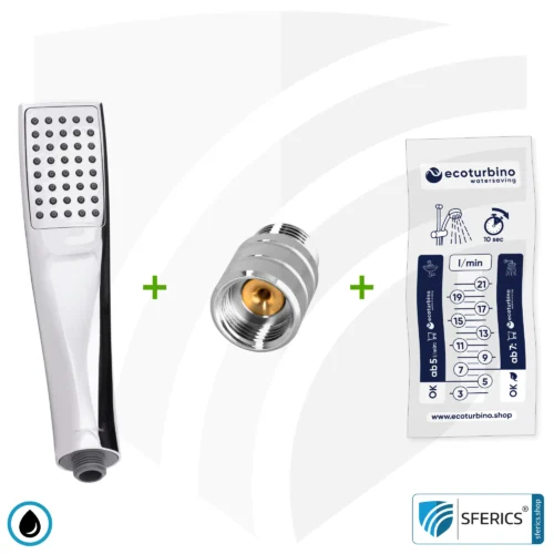 Handdusche UPGRADE DELUXE SET 10 Legio | ET10L Wasserspar Adapter + Design Duschkopf - Handbrause | ecoturbino® 11 Handdusche UPGRADE DELUXE SET 10 Legio | ET10L Wasserspar Adapter + Design Duschkopf - Handbrause | ecoturbino® silber