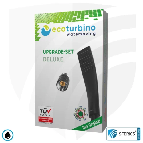Handdusche UPGRADE DELUXE SET 10 Legio | ET10L Wasserspar Adapter + Design Duschkopf - Handbrause | ecoturbino® 13 Handdusche UPGRADE DELUXE SET 10 Legio | ET10L Wasserspar Adapter + Design Duschkopf - Handbrause | ecoturbino® schwarz